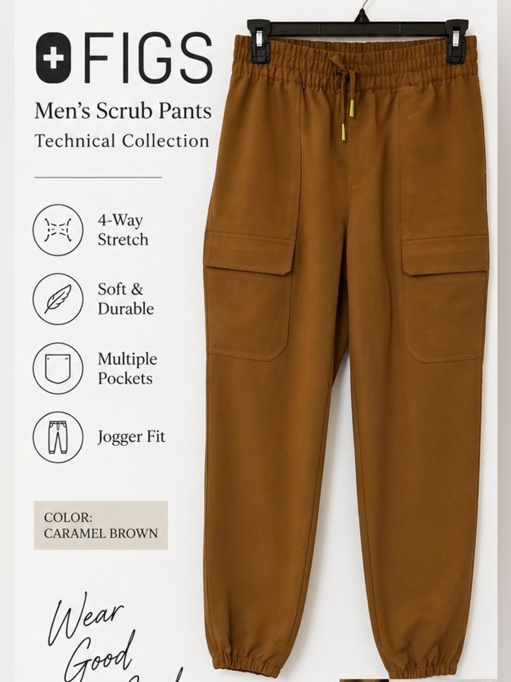FIGS MEN’S TECHNICAL COLLECTION JIGGER SCRUB PANTS BROWN XL/SHORT